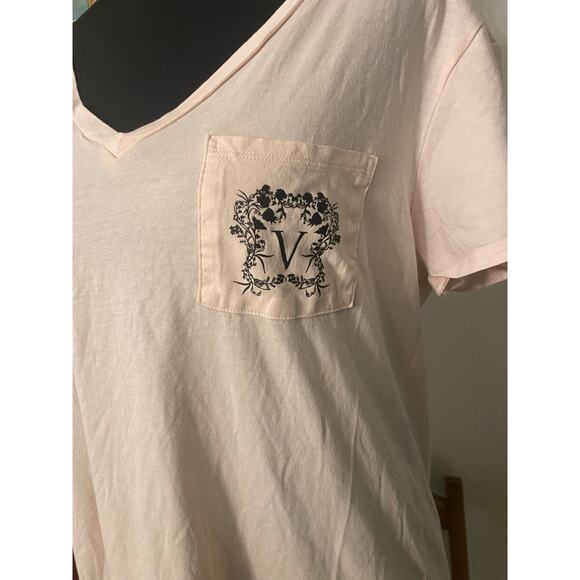Victoria's Secret Light‎ Pink Long Sleep Shirt Short Sleeve VS Logo Pocket Small - Picture 2 of 8